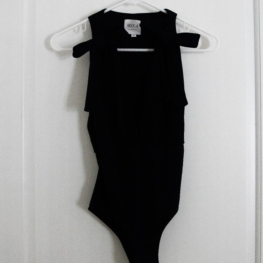 Misa Black Bodysuit with Bow Tie Detail